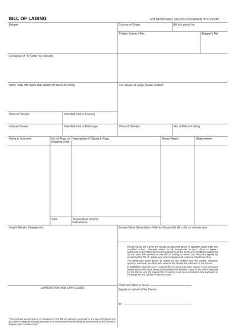Bill Of Lading Template Word