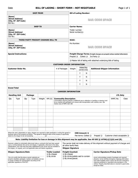 Bill Of Lading Word Template