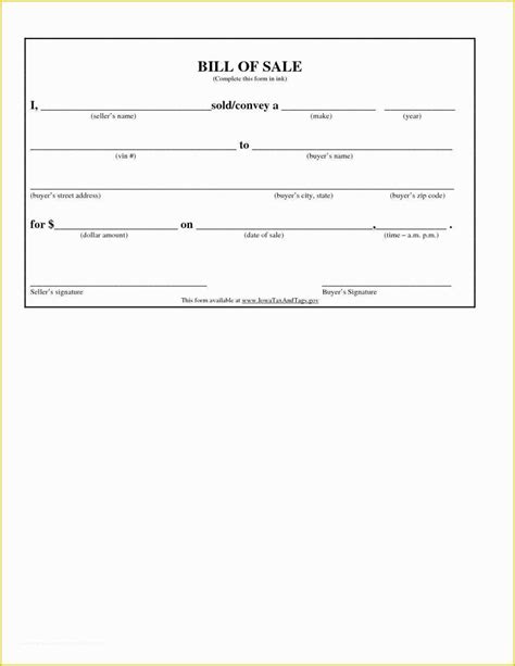 Bill Of Sale Template Printable