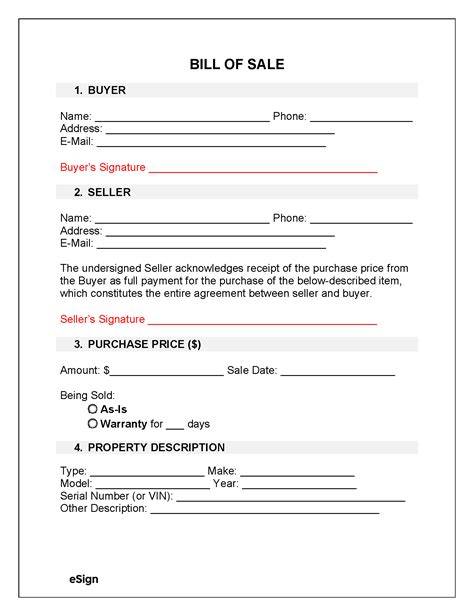Bill Of Sale Templates