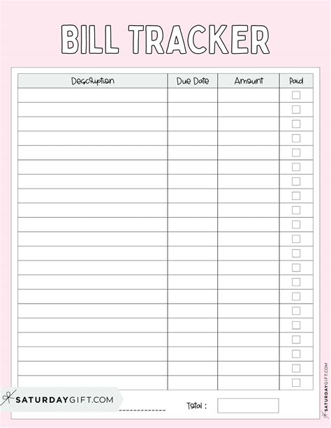 Bill Organizer Template