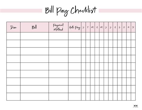 Bill Sheet Printable