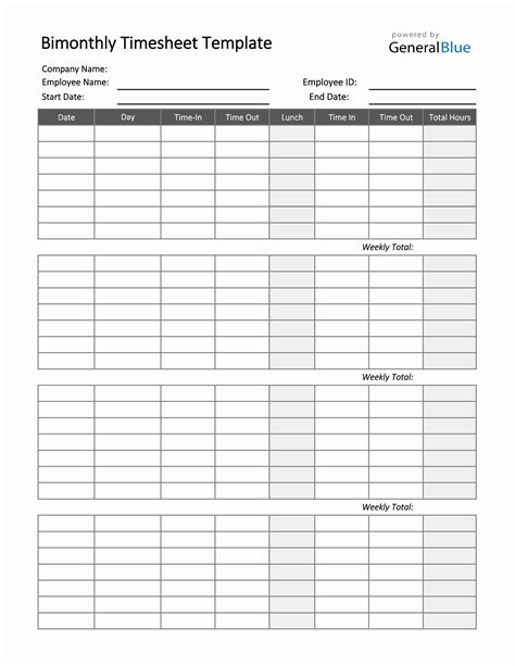 Bimonthly Timesheet Template