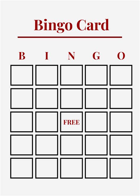Bingo Card Word Template
