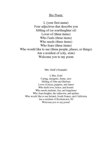 Biography Poem Template