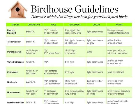Birdhouse Hole Diameter Chart