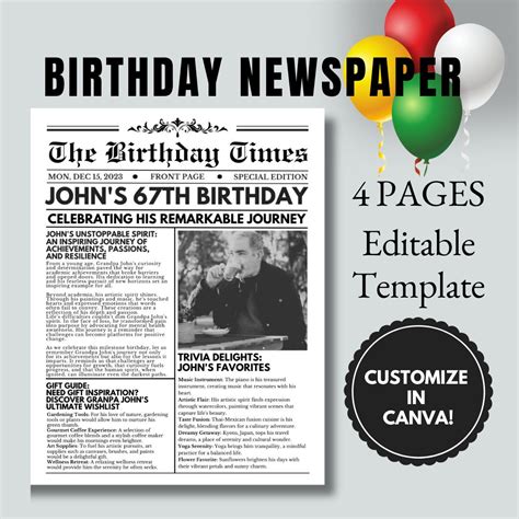 Birthday Newspaper Template
