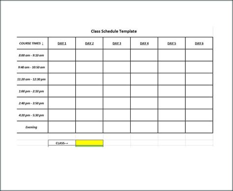 Blank Class Schedule Template