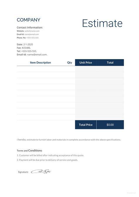 Blank Estimate Template Free