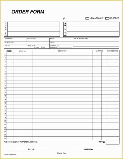 Blank Food Order Form Template