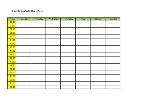 Blank Hourly Calendar Template