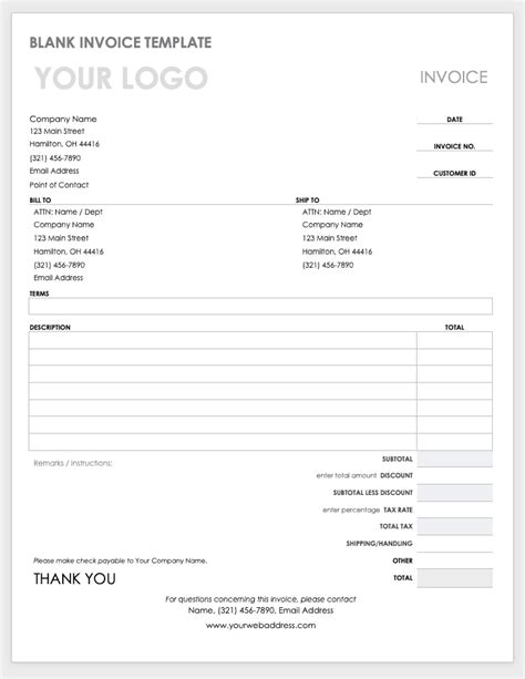 Blank Invoice Template In Word