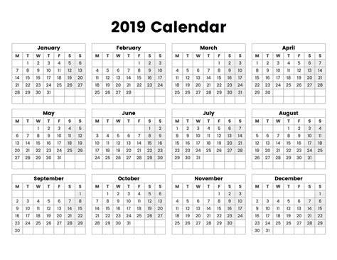 Blank Printable Calendar 2019 Week Starting Monday