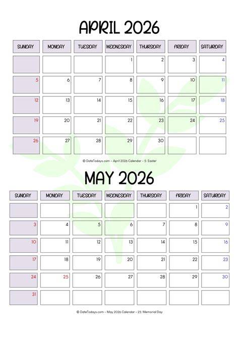 Blank Printable Calendar For April And May 2018