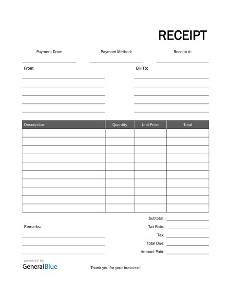 Blank Receipt Templates
