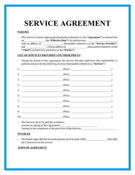 Blank Service Contract Template