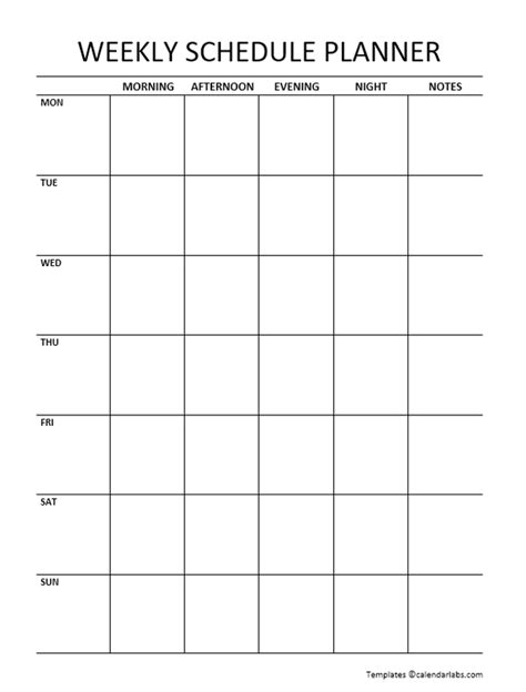 Blank Weekly Schedule Template