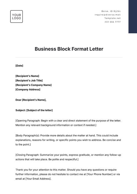 Block Format Letter Template