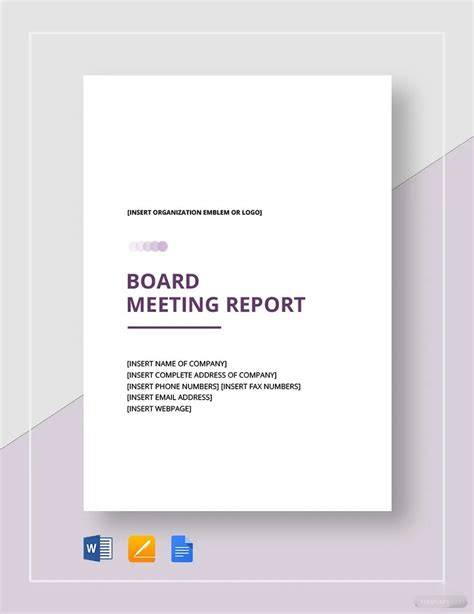 Board Meeting Report Template