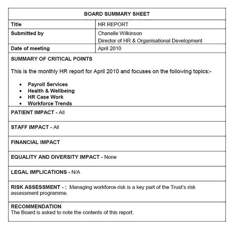 Board Report Format Template