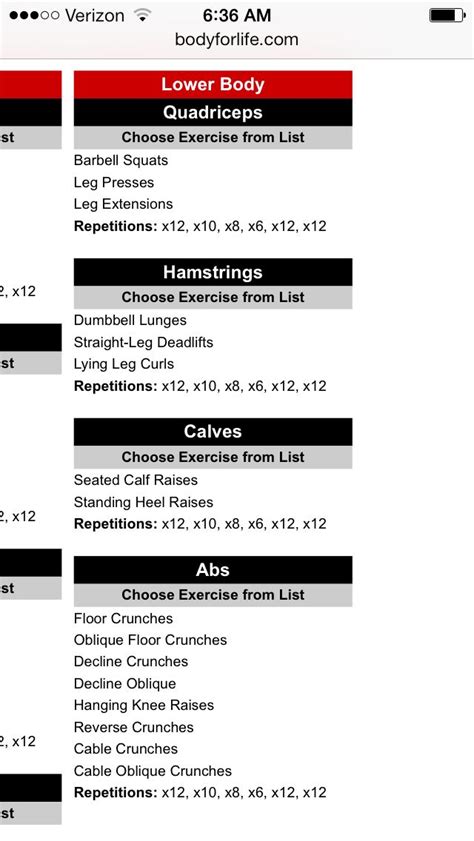 Body For Life Printable Workout Sheets