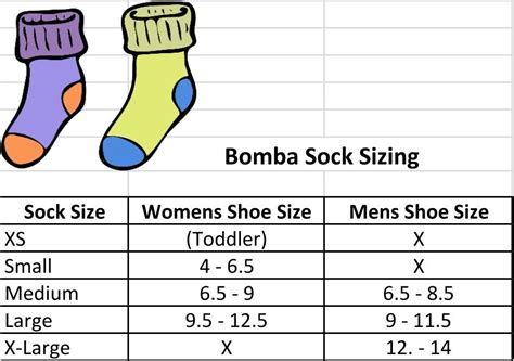 Bombas Size Chart