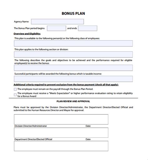 Bonus Plan Template