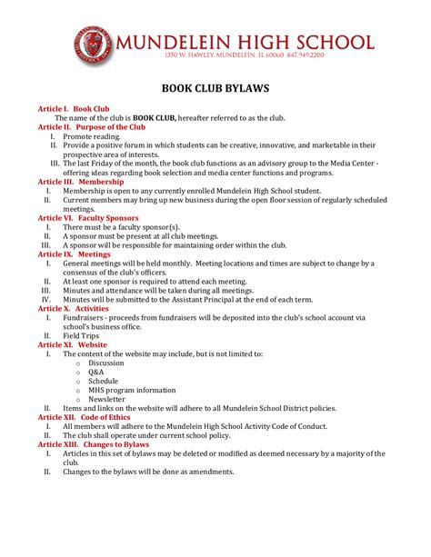 Book Club Rules Template