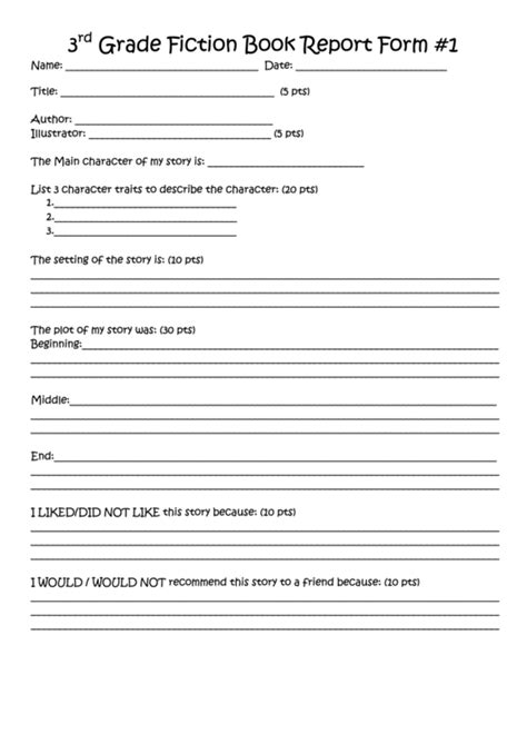 Book Report Template For 3rd Graders
