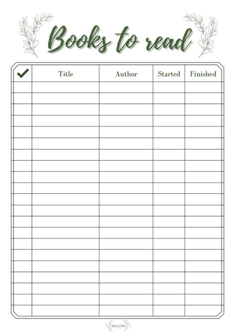 Books Read List Template