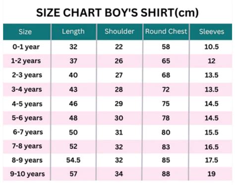 Boys Size Large Chart