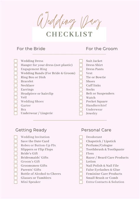 Bridal Checklist Printable
