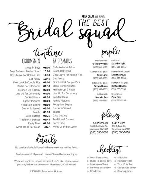 Bridal Party List Template