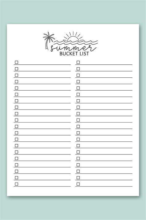 Bucket List Template Free