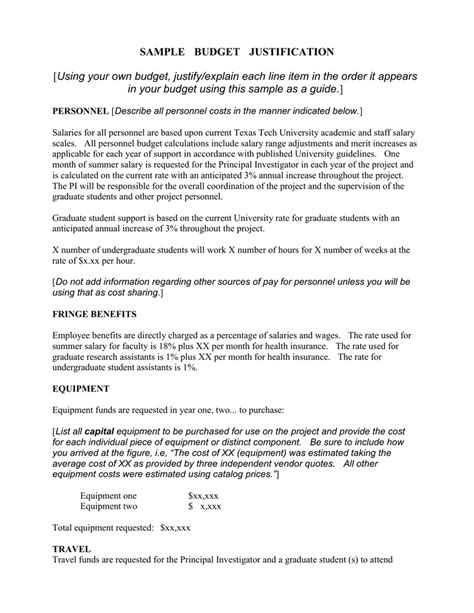 Budget Justification Template Nsf