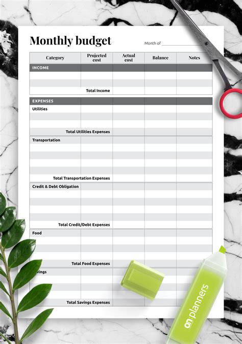 Budget Template Printable Free