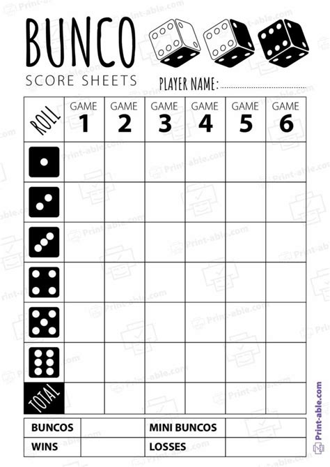 Bunco Score Sheets Printable Free