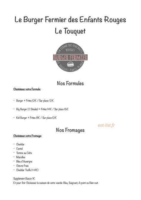 Burger fermier des Enfants Rouges à Le Touquet-Paris-Plage
