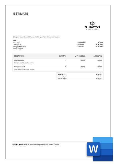 Business Estimate Template