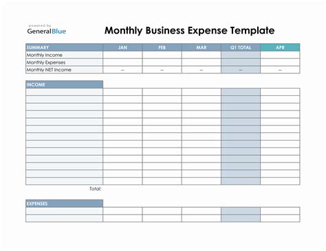 Business Expense And Income Template