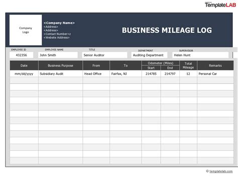 Business Mileage Log Template