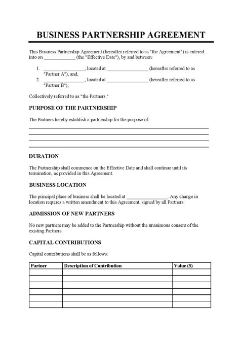Business Partnership Agreement Templates