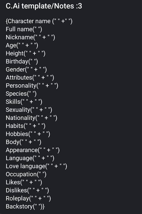 C.ai Persona Template Copy And Paste