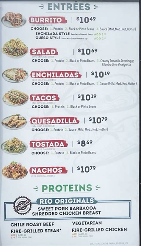 Cafe Rio Printable Menu