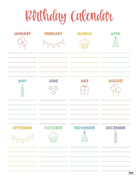 Calendar Birthdays Printable