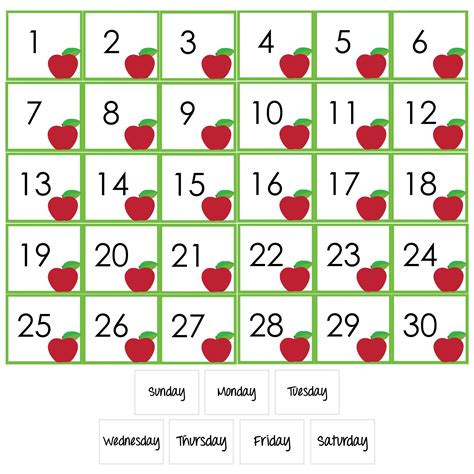 Calendar Numbers Printable Free
