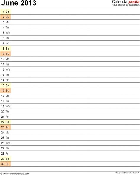 Calendar Template Vertical