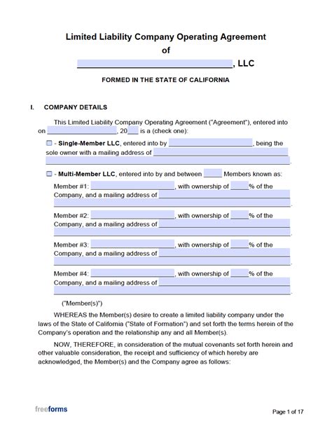 California Llc Operating Agreement Template
