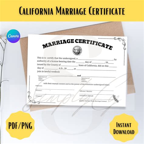 California Marriage License Template