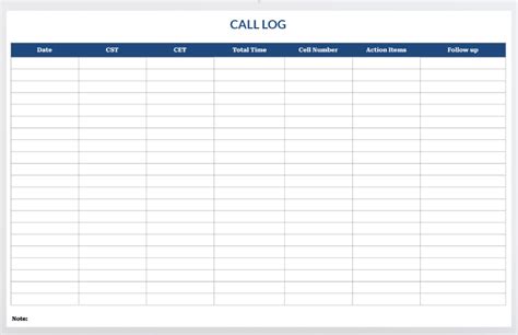 Call Log Template Excel Free